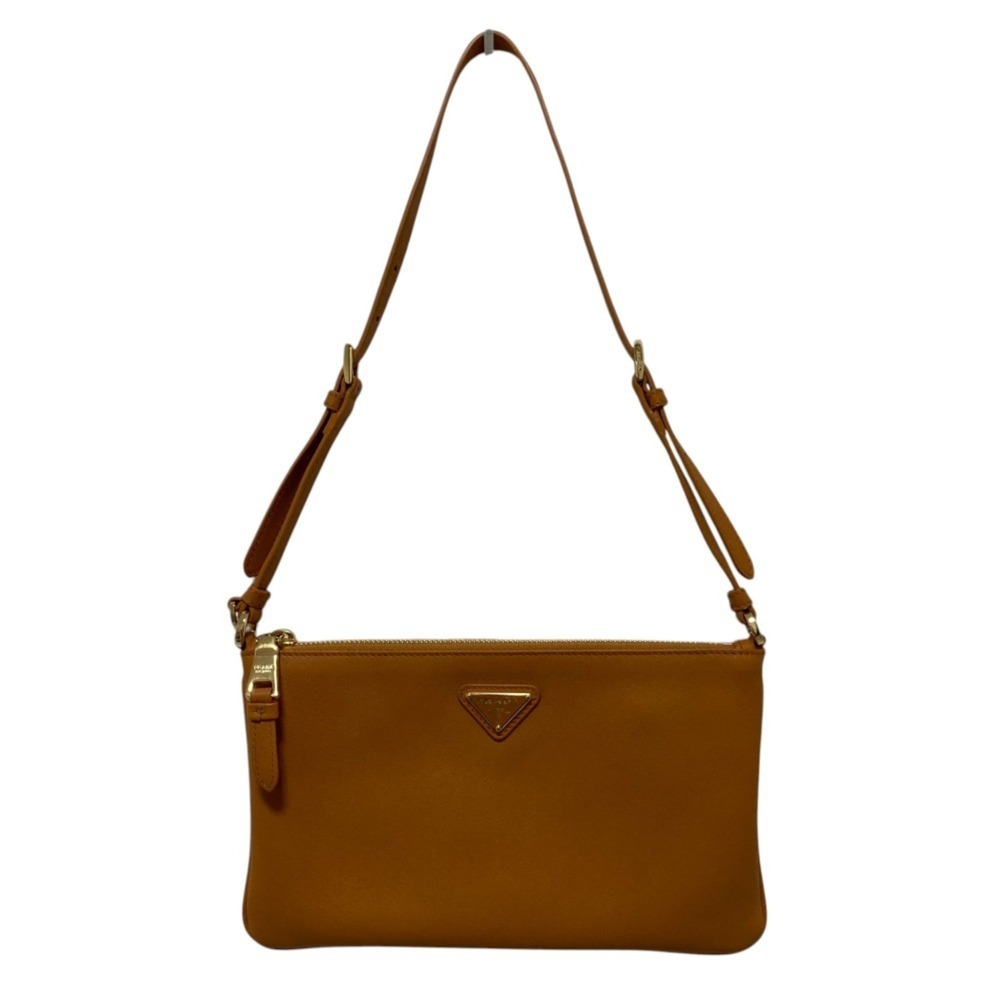 PRADA Triangle Plate Soft Grain Leather One-Shoulder Bag Handbag Pouch 1BC238...